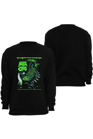 Alice In Chains Yeşil horoz poster baskılı siyah sweatshirt