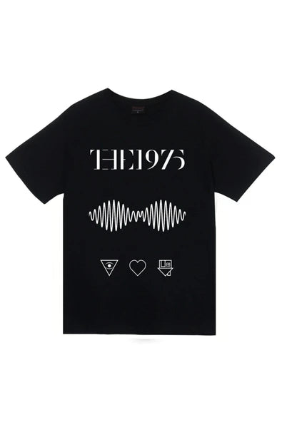 The Nbhd , Arctic Monkeys, The 1975 Logosu ve ses dalgası baskılı siyah tişört