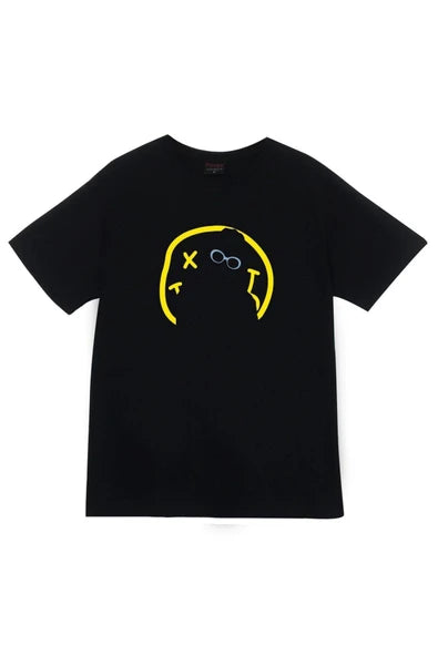 Nirvana Sarı gülen surat (smiley) baskılı siyah tişört