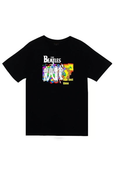 fame-stoned  The Beatles Baskılı Unisex %100 Pamuk Siyah T-shirt