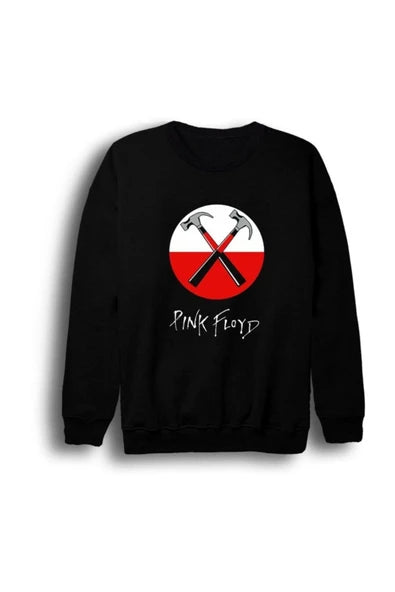 Pink Floyd The Wall caprazlanmis cekicler baskılı siyah sweatshirt