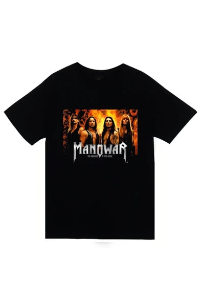 fame-stoned Manowar Baskılı Unisex %100 Pamuk Siyah T-shirt