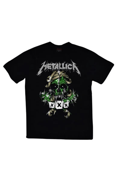 fame-stoned  Metallica Baskılı Unisex %100 Pamuk Siyah T-shirt