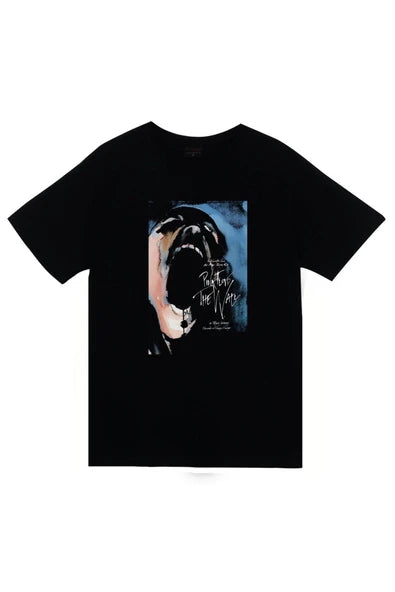Pink Floyd Yüzünü kapatan figürün mavi baskılı siyah tişört