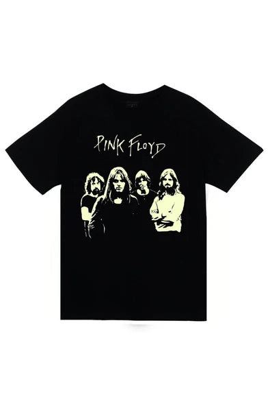 fame-stoned Pink Floyd Baskılı Unisex %100 Pamuk Siyah T-shirt