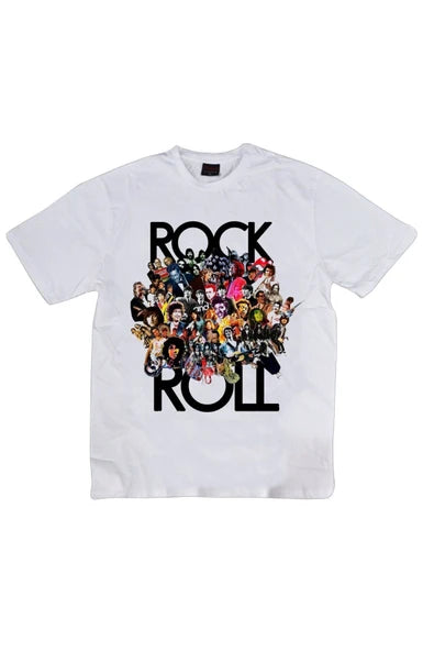 fame-stoned  Rock And Roll Baskılı Unisex %100 Pamuk Beyaz T-shirt