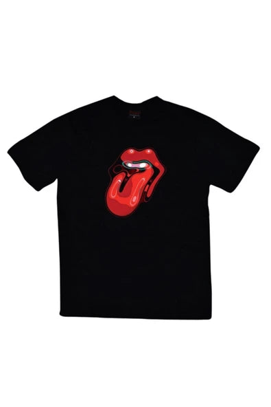 fame-stoned  The Rolling Stones Baskılı Unisex %100 Pamuk Siyah T-shirt