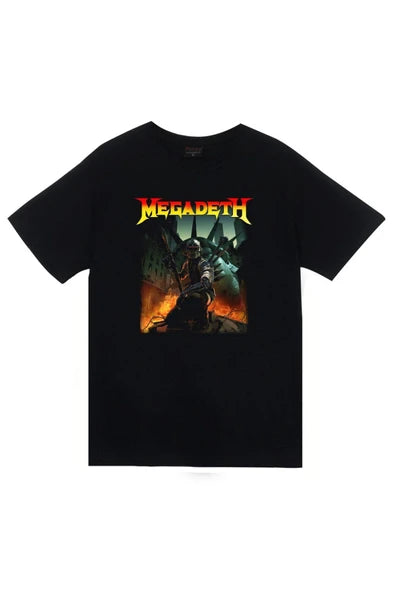 Megadeth Vic Rattlehead savaşçı albüm baskılı siyah tişört