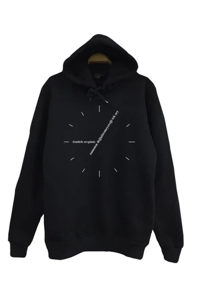 Fame Stoned baskılı siyah kapüşonlu sweatshirt