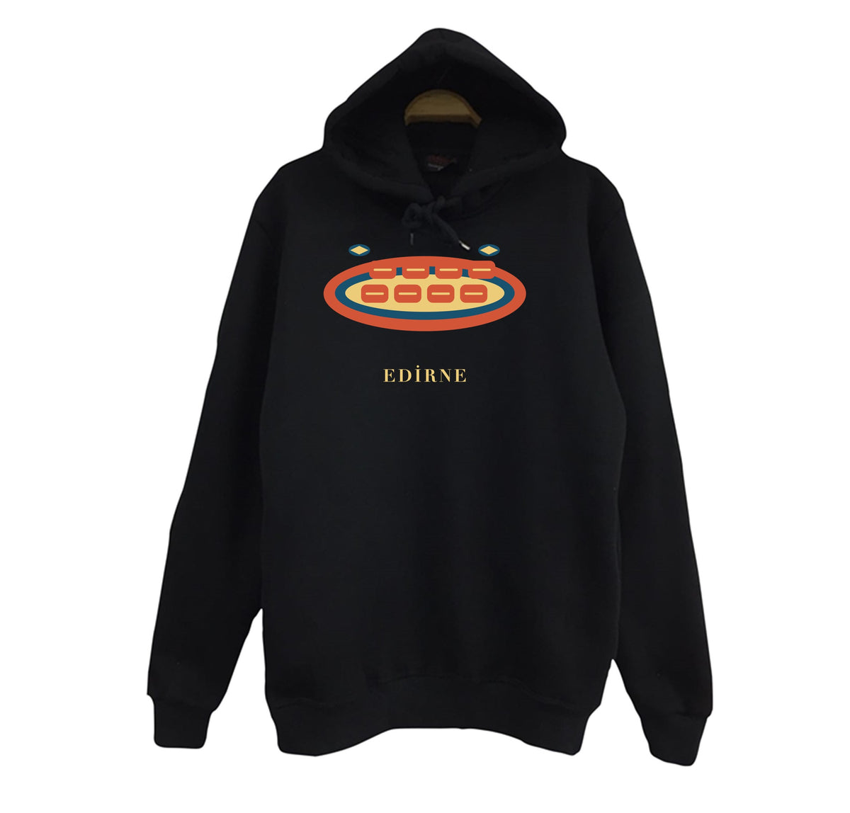 Edirne Badem Ezmesi baskılı siyah kapüşonlu sweatshirt