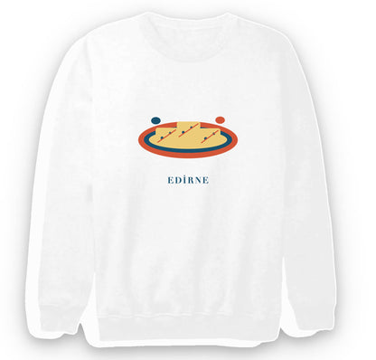 Edirne Beyaz Peyniri baskılı beyaz sweatshirt
