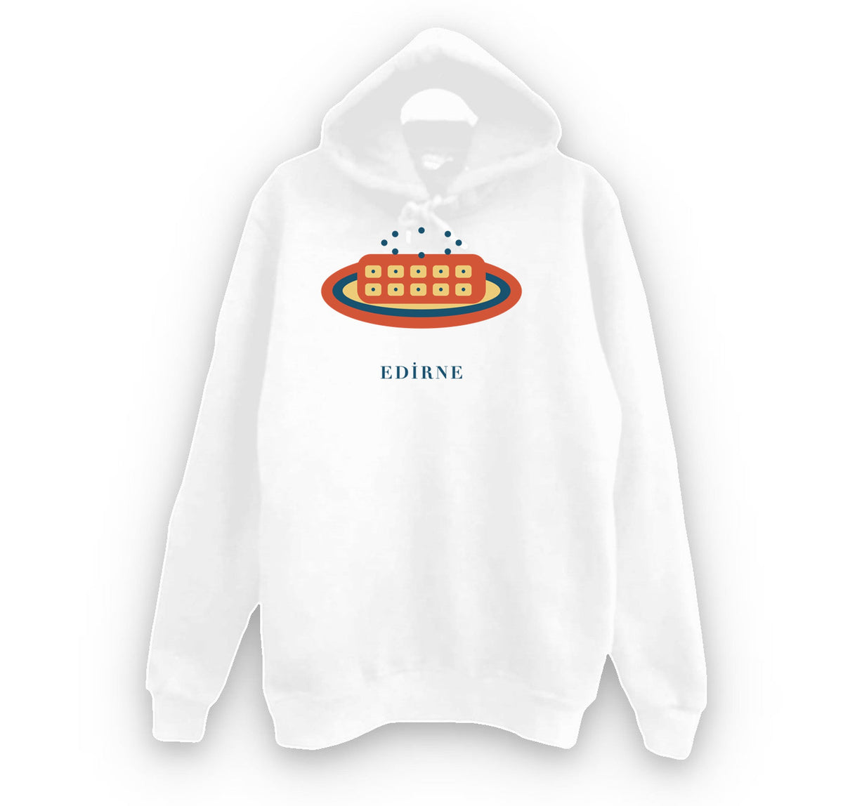 Edirne Devâ-i Misk Helvası baskılı beyaz kapüşonlu sweatshirt