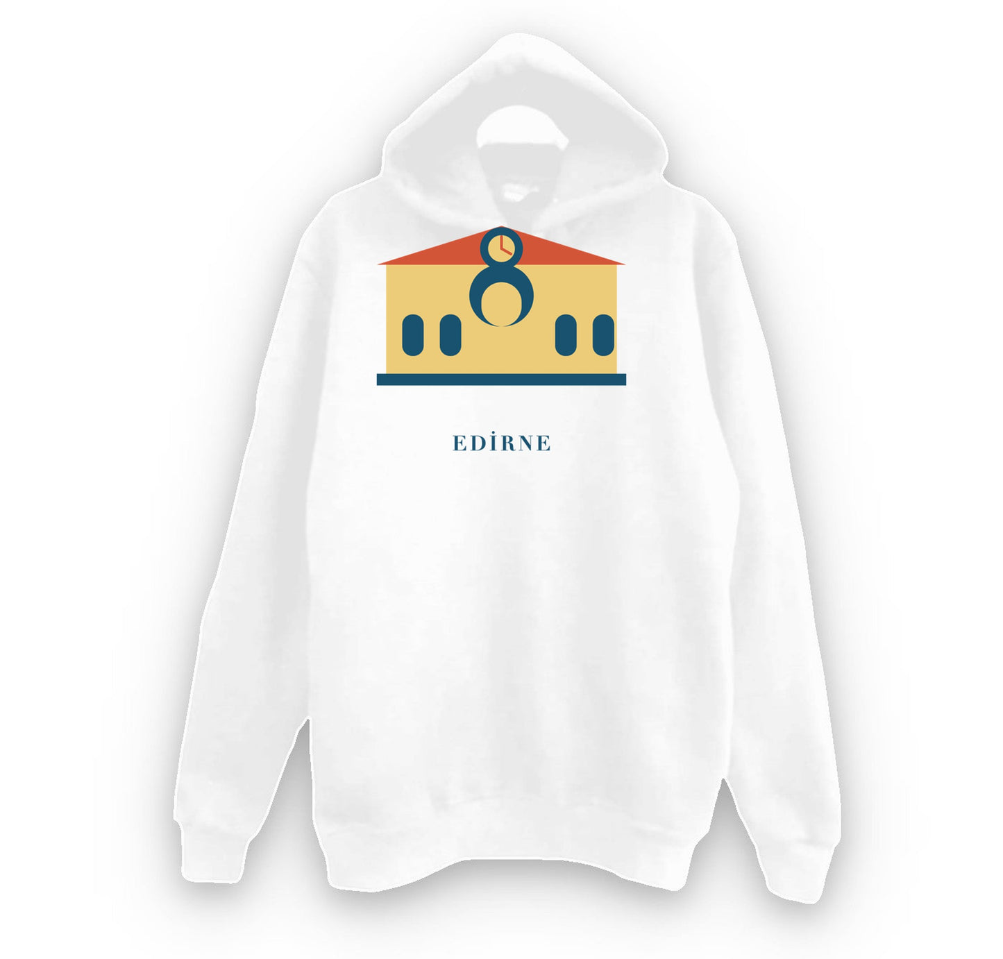 Edirne Karaağaç Tren Garı baskılı beyaz kapüşonlu sweatshirt