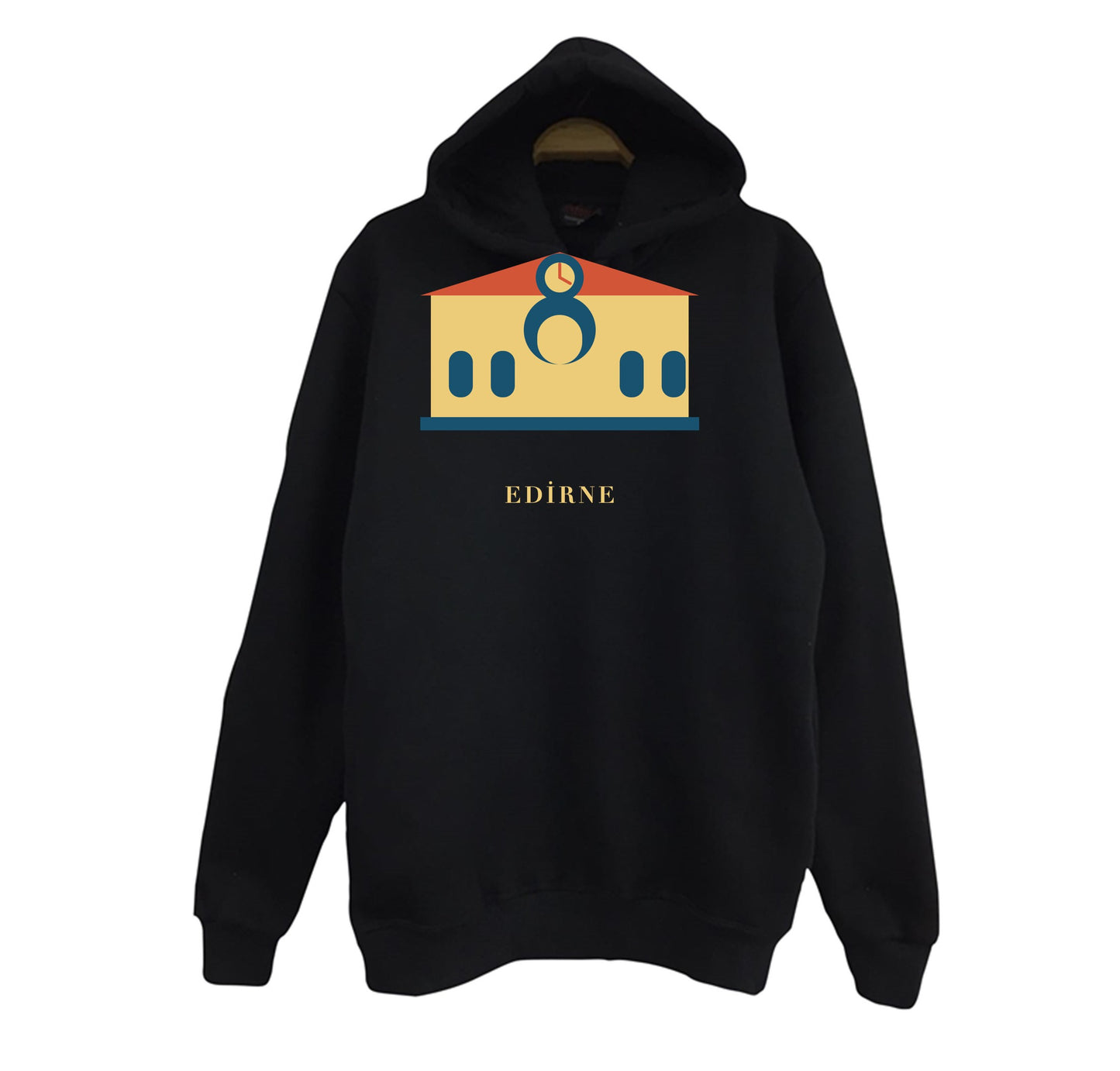 Edirne Karaağaç Tren Garı baskılı siyah kapüşonlu sweatshirt