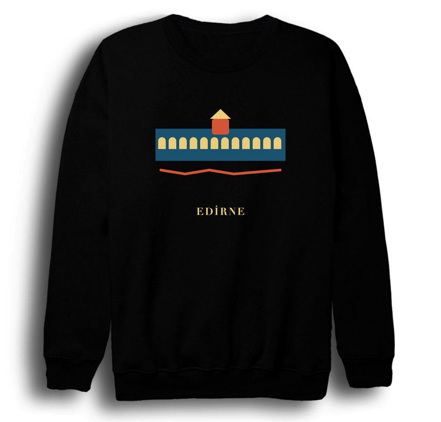 Edirne Meriç Köprüsü baskılı siyah sweatshirt