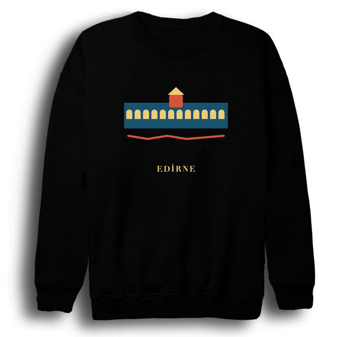 Edirne Meriç Köprüsü baskılı siyah sweatshirt