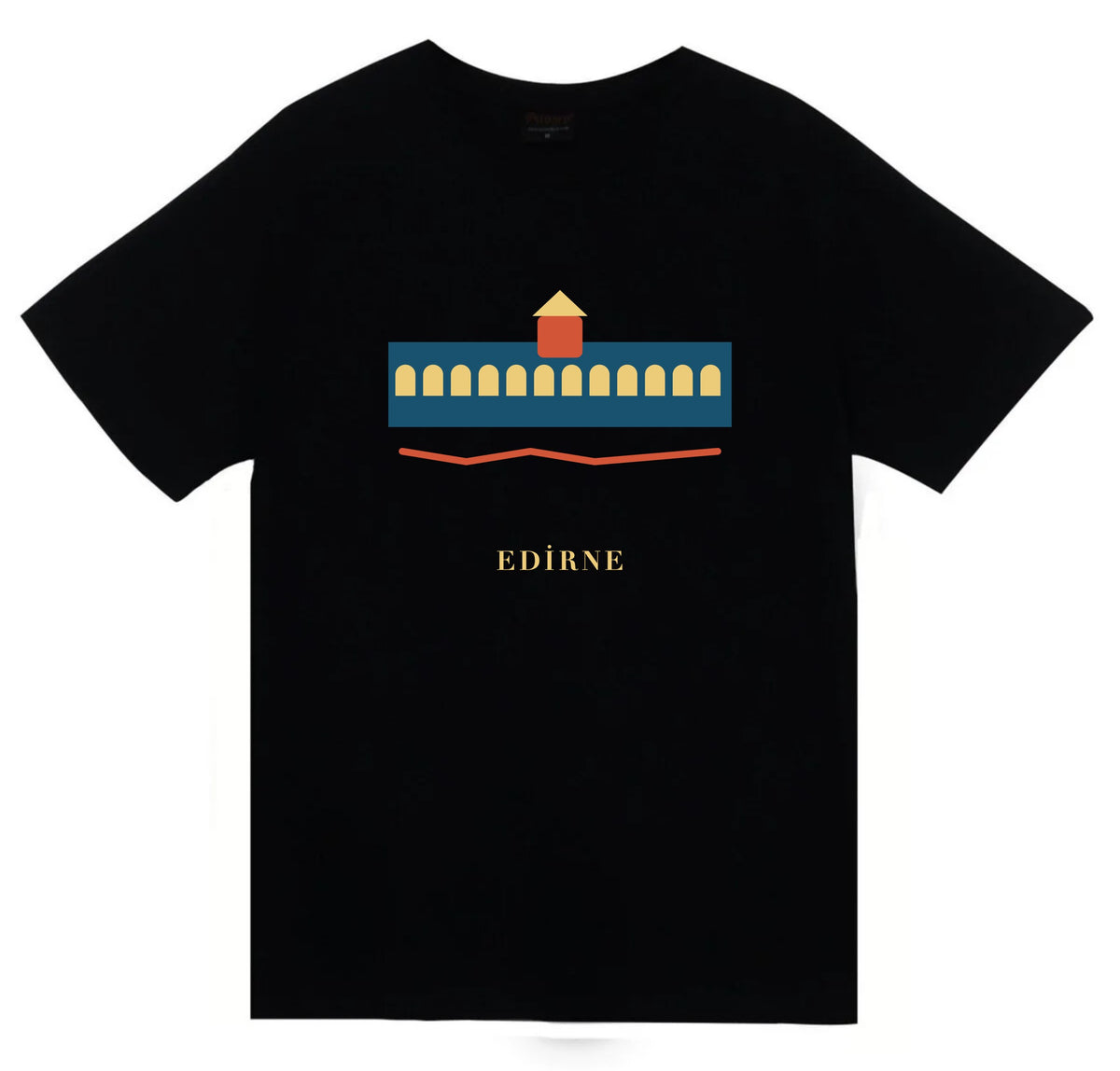 Edirne Meriç Köprüsü baskılı siyah t-shirt