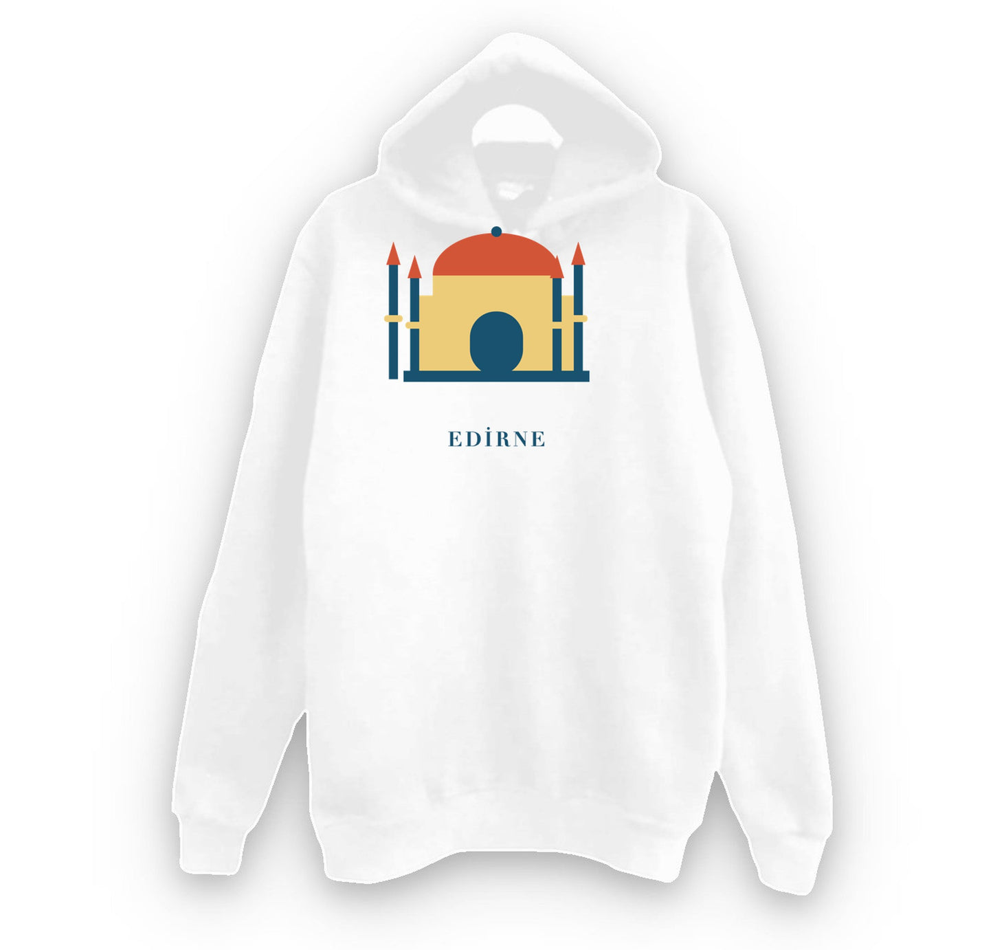 Edirne Selimiye Camii baskılı beyaz kapüşonlu sweatshirt