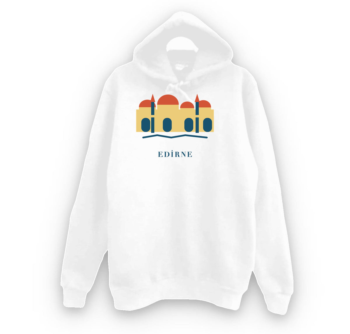 Edirne II. Bayezid Külliyesi baskılı beyaz kapüşonlu sweatshirt