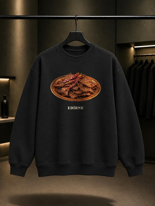 Edirne II. Bayezid Külliyesi baskılı siyah sweatshirt