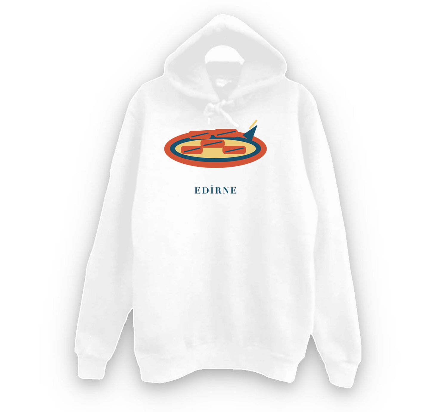 Edirne Tava Ciğeri baskılı beyaz kapüşonlu sweatshirt