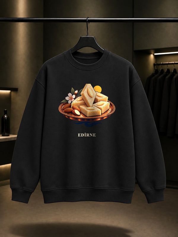 Edirne Tava Ciğeri baskılı siyah sweatshirt
