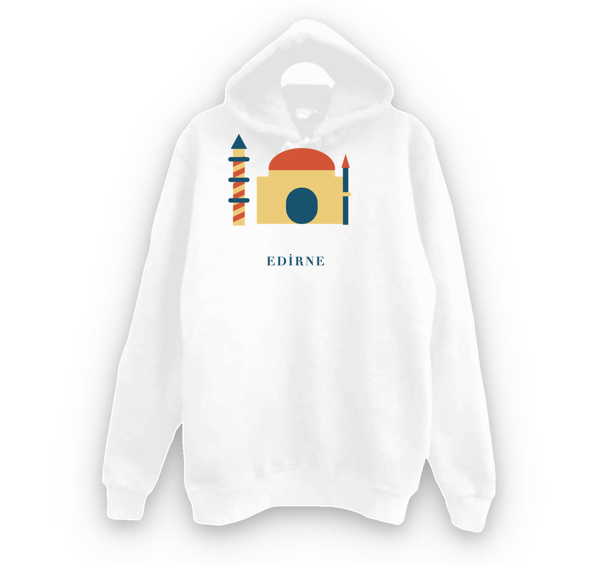 Edirne Üç Şerefeli Camii baskılı beyaz kapüşonlu sweatshirt