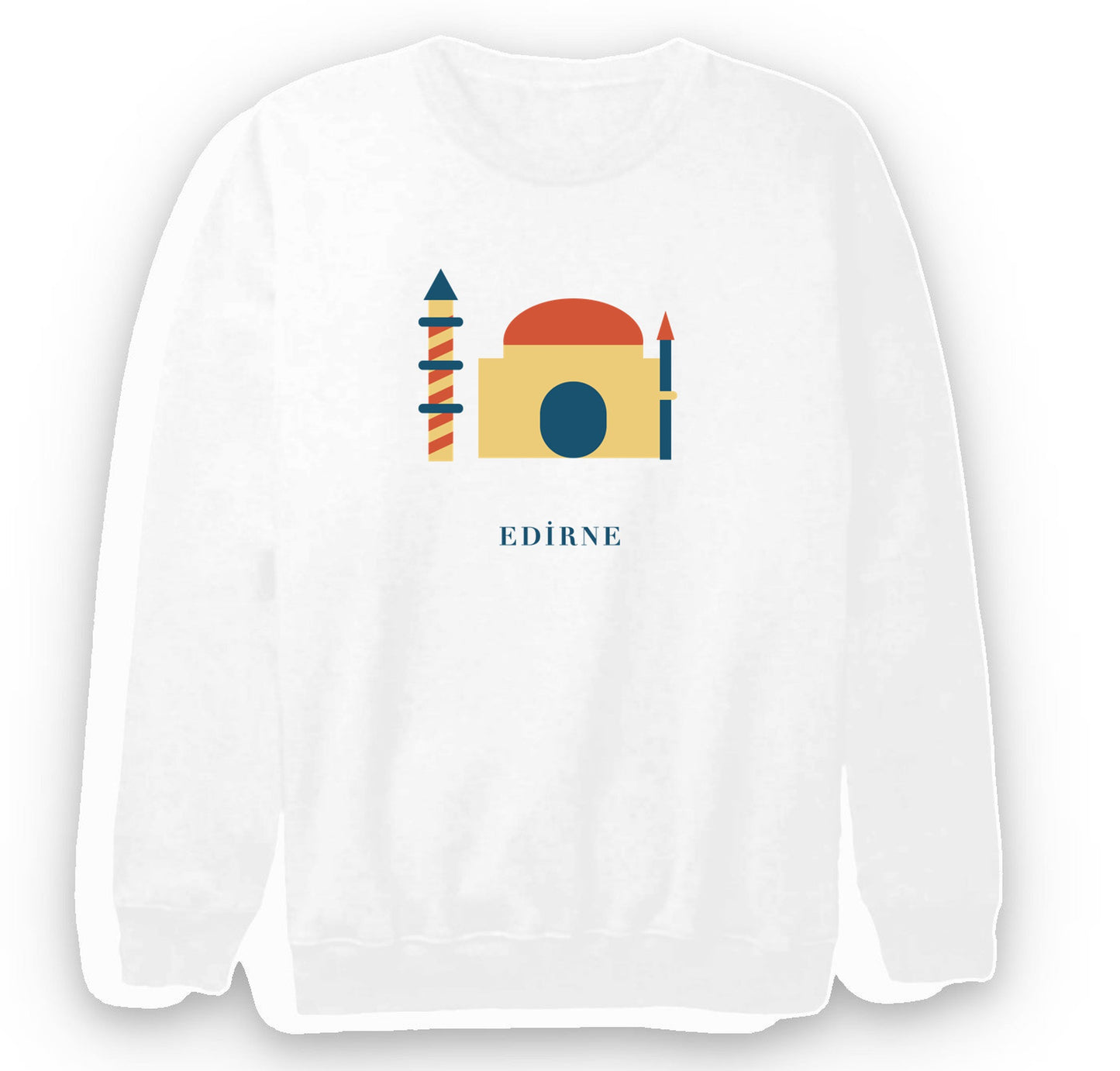 Edirne Üç Şerefeli Camii baskılı beyaz sweatshirt