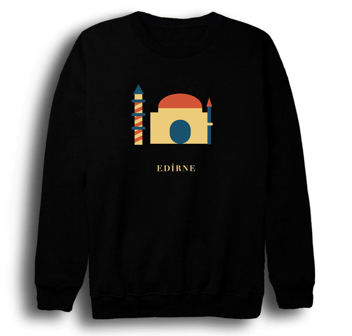 Edirne Üç Şerefeli Camii baskılı siyah sweatshirt