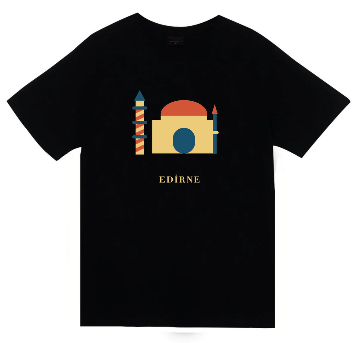 Edirne Üç Şerefeli Camii baskılı siyah t-shirt