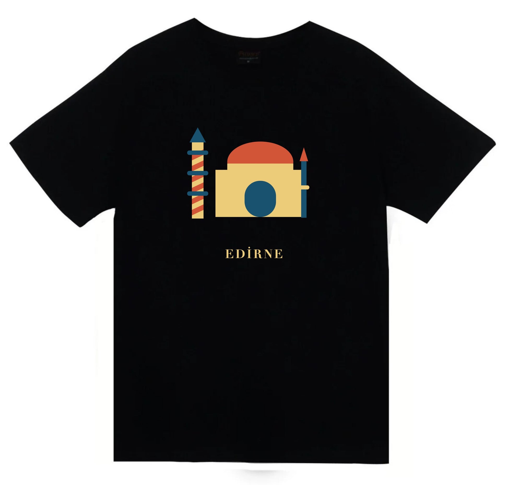 Edirne Üç Şerefeli Camii baskılı siyah t-shirt