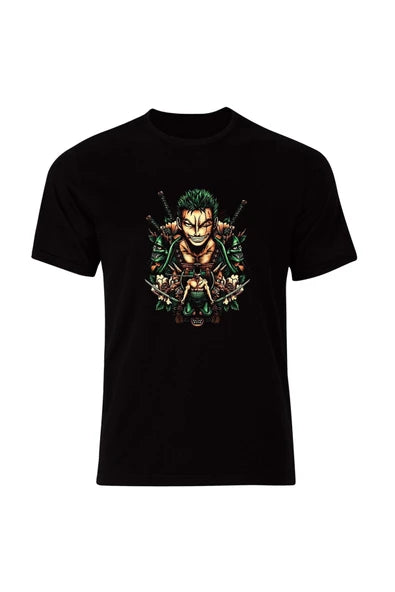 fame-stoned  One Piece Anime Baskılı Unisex %100 Pamuk Siyah T-shirt