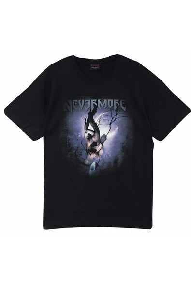 fame-stoned Nevermore Baskılı Unisex %100 Pamuk Siyah T-shirt