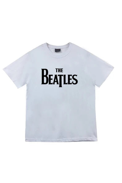 The Beatles Klasik drop-T logosu baskılı beyaz tişört