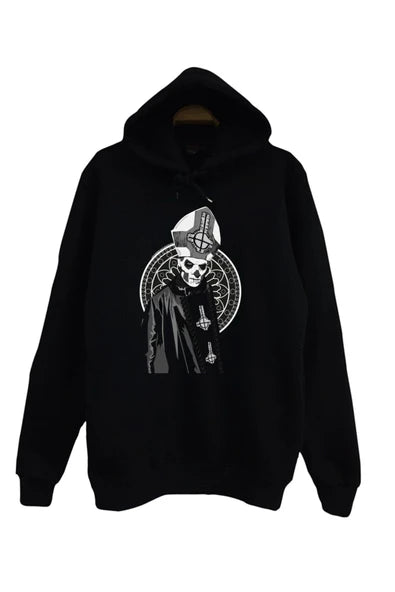 Ghost baskılı siyah kapüşonlu sweatshirt