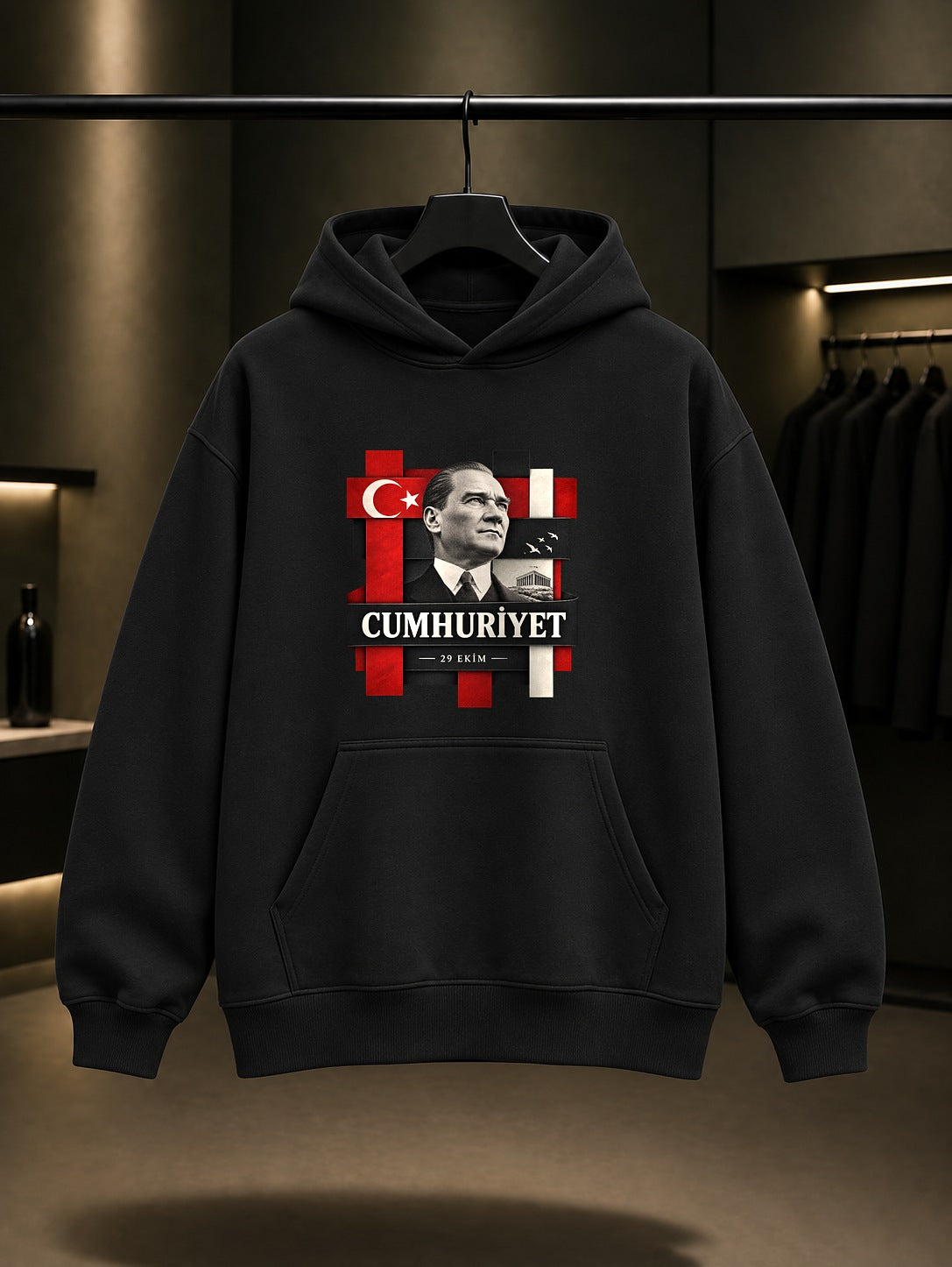 Woven Republic 29 Ekim kapüşonlu sweatshirt, siyah
