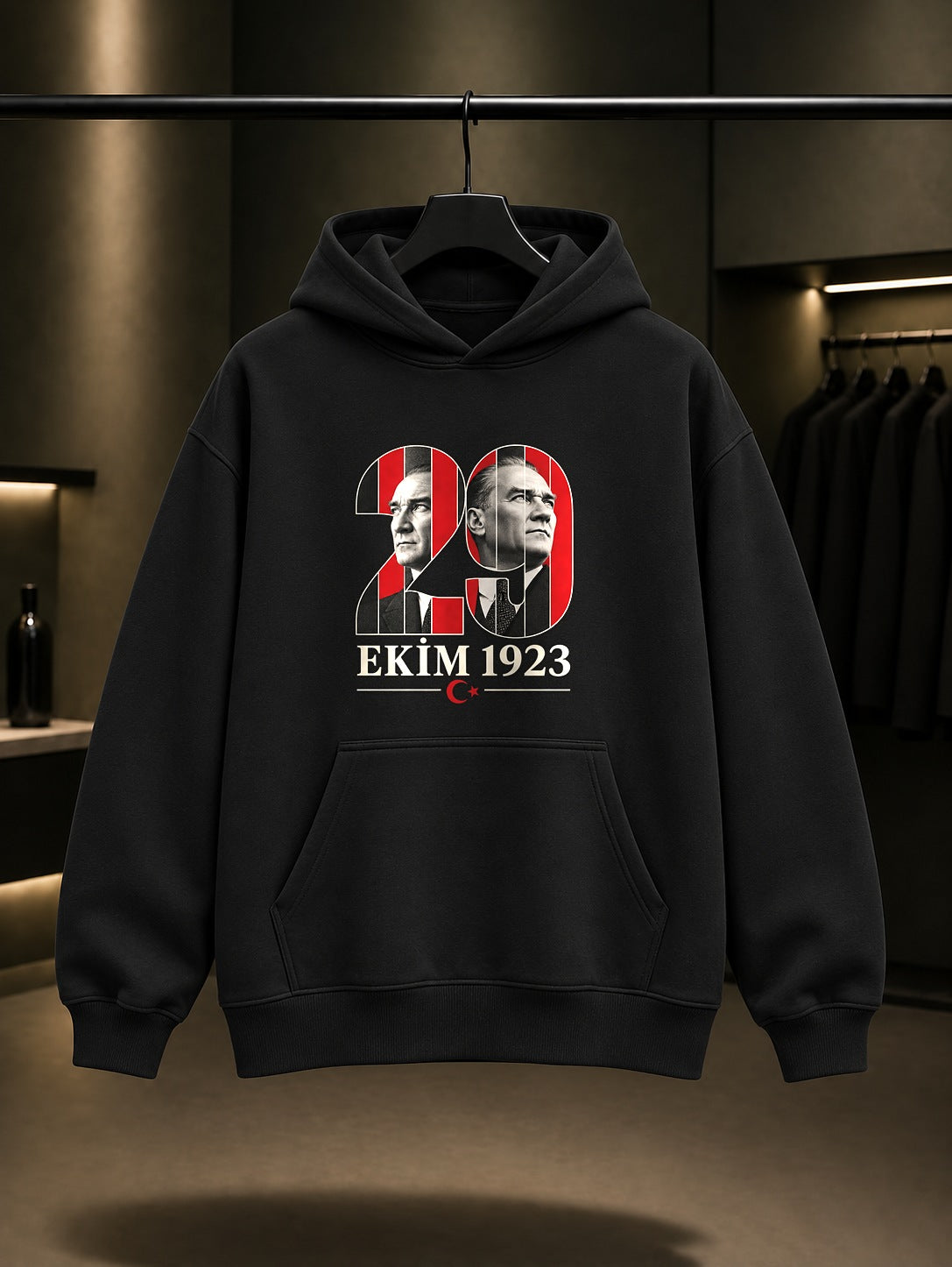 Lenticular Date 29 Ekim kapüşonlu sweatshirt, siyah