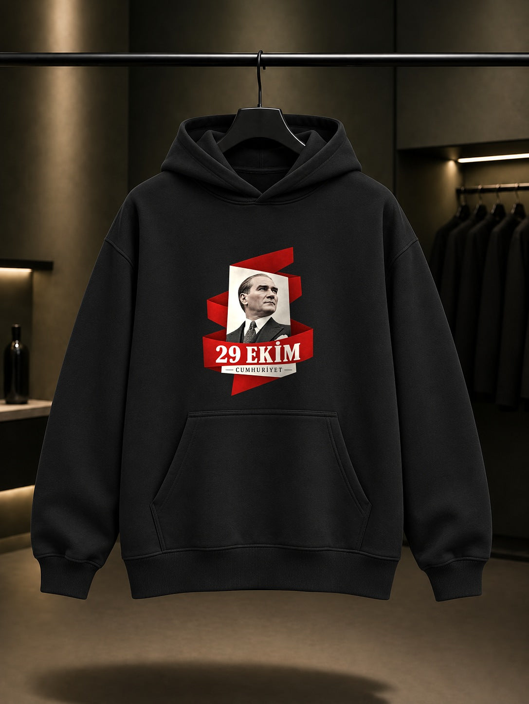 Republic Ribbon 29 Ekim kapüşonlu sweatshirt, siyah