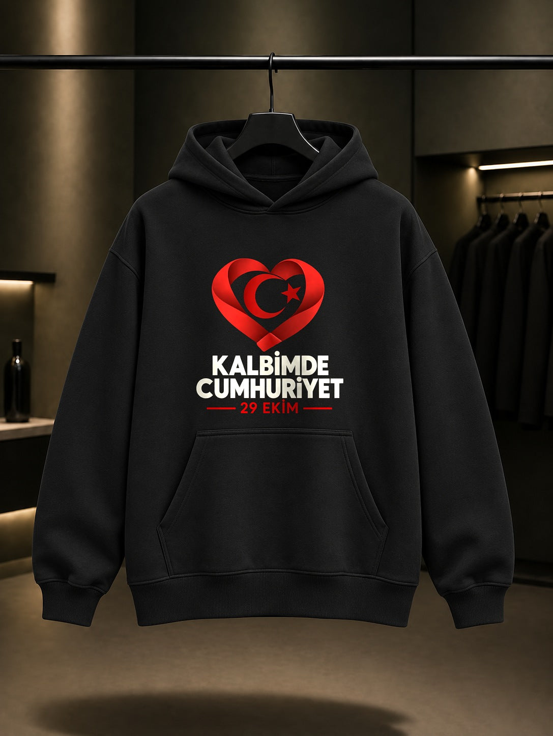 Kalbimde Cumhuriyet 29 Ekim kapüşonlu sweatshirt, siyah