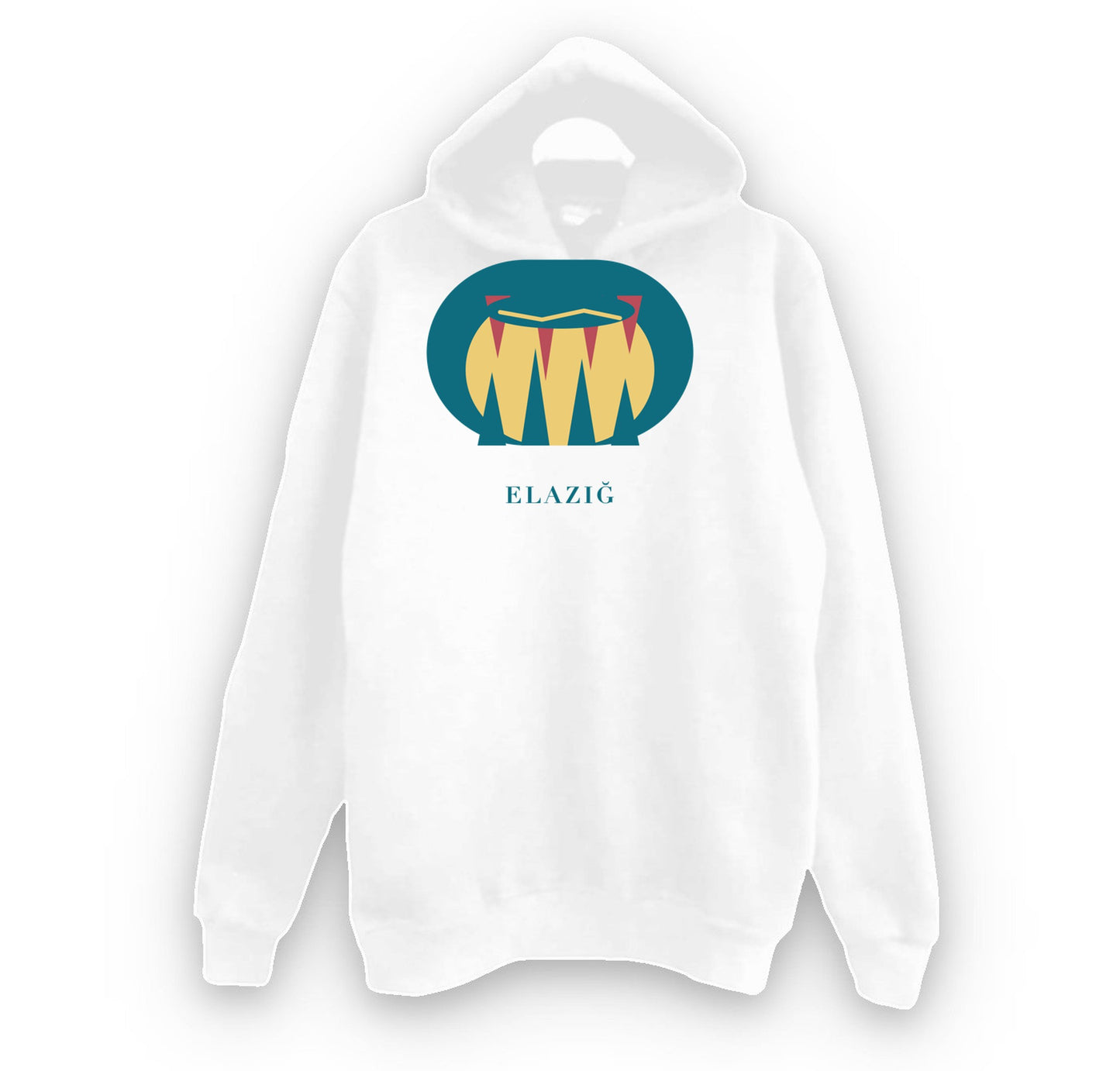 Elazığ Buzluk Mağarası baskılı beyaz kapüşonlu sweatshirt