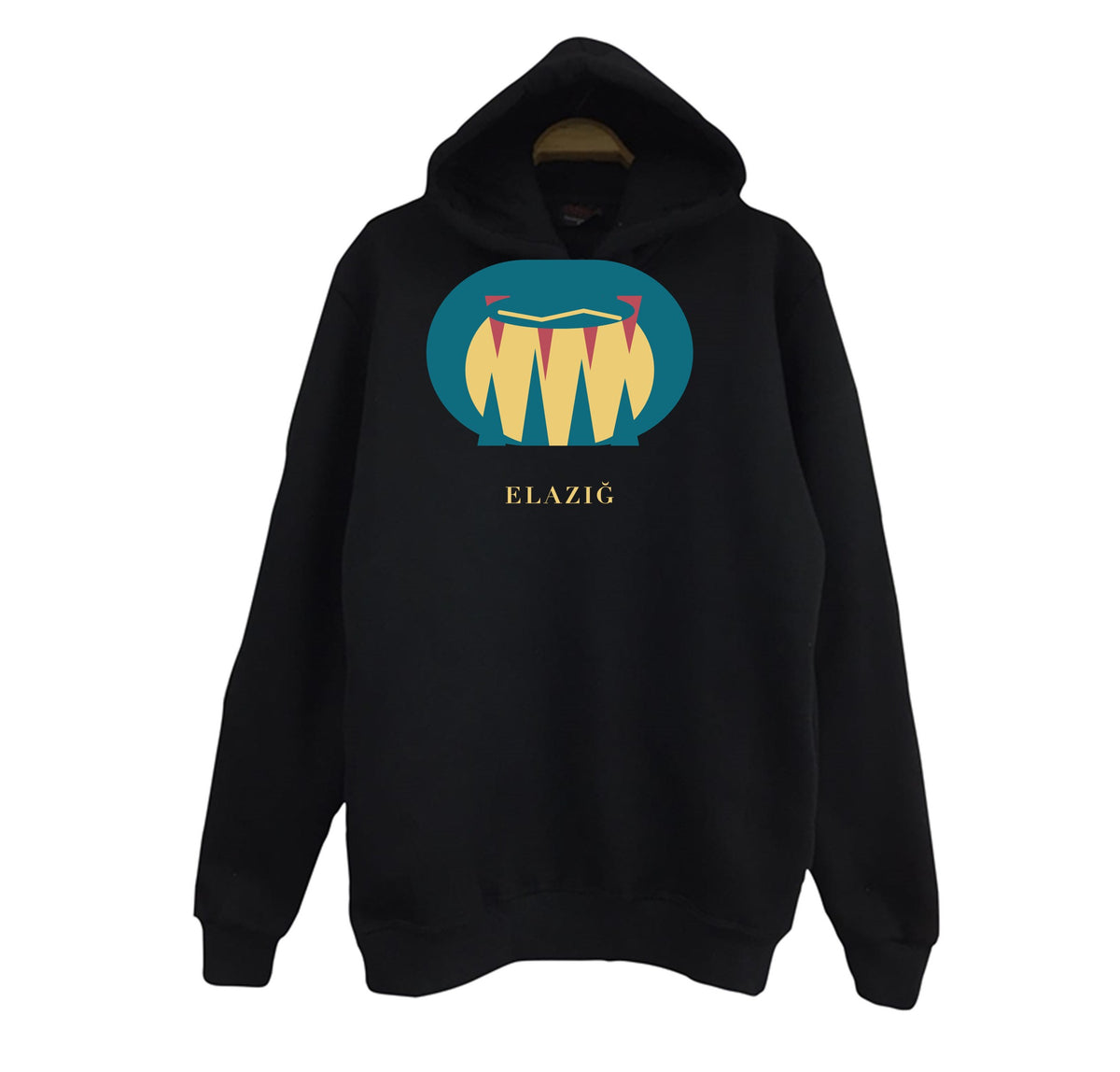 Elazığ Buzluk Mağarası baskılı siyah kapüşonlu sweatshirt