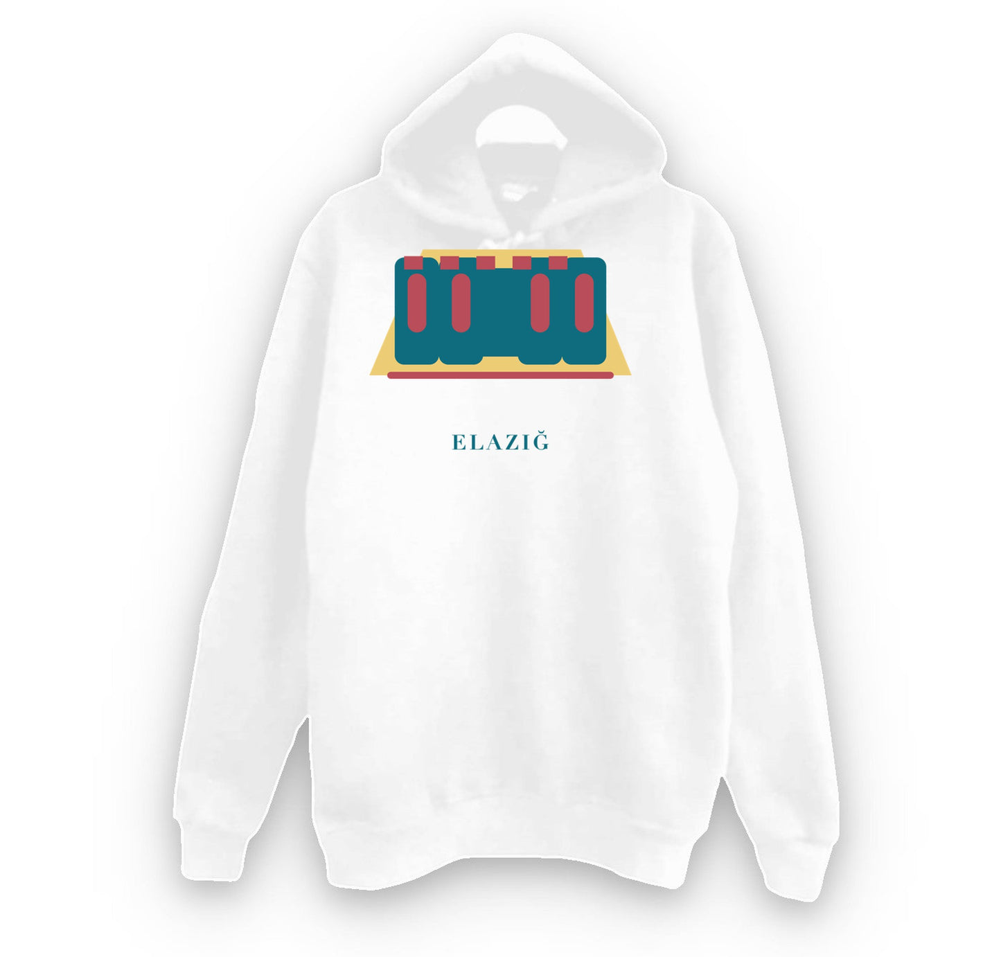 Elazığ Harput Kalesi baskılı beyaz kapüşonlu sweatshirt