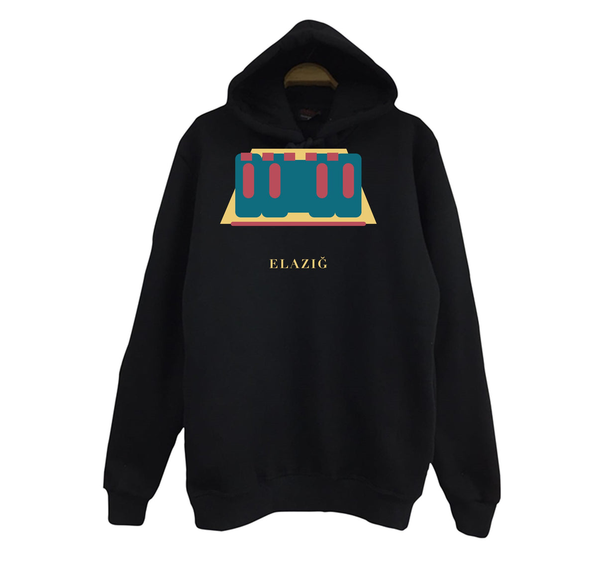 Elazığ Harput Kalesi baskılı siyah kapüşonlu sweatshirt