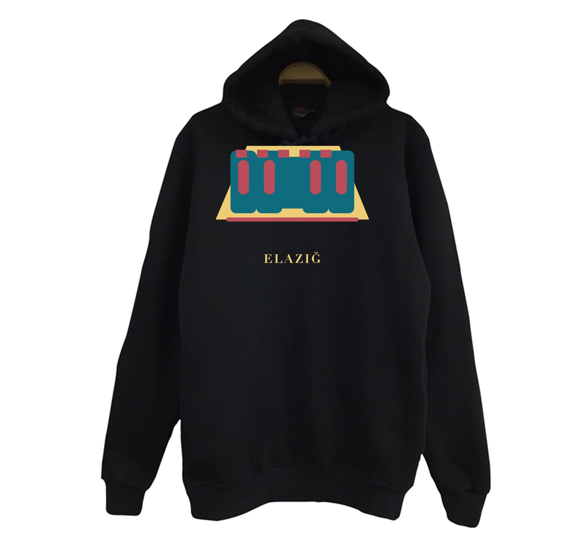 Elazığ Harput Kalesi baskılı siyah kapüşonlu sweatshirt