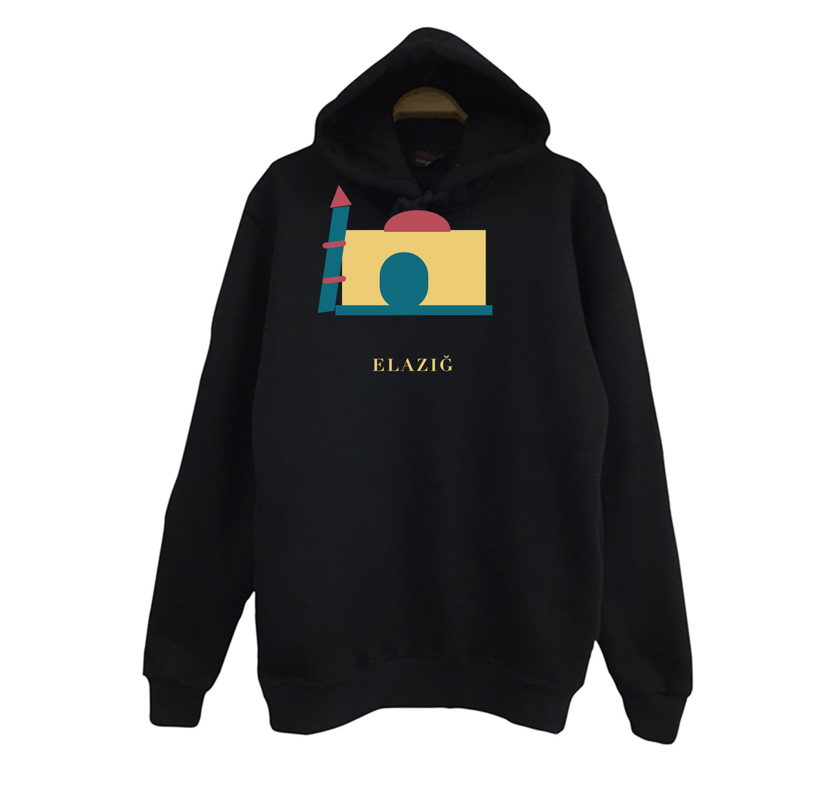 Elazığ Harput Ulu Camii Eğri Minare baskılı siyah kapüşonlu sweatshirt