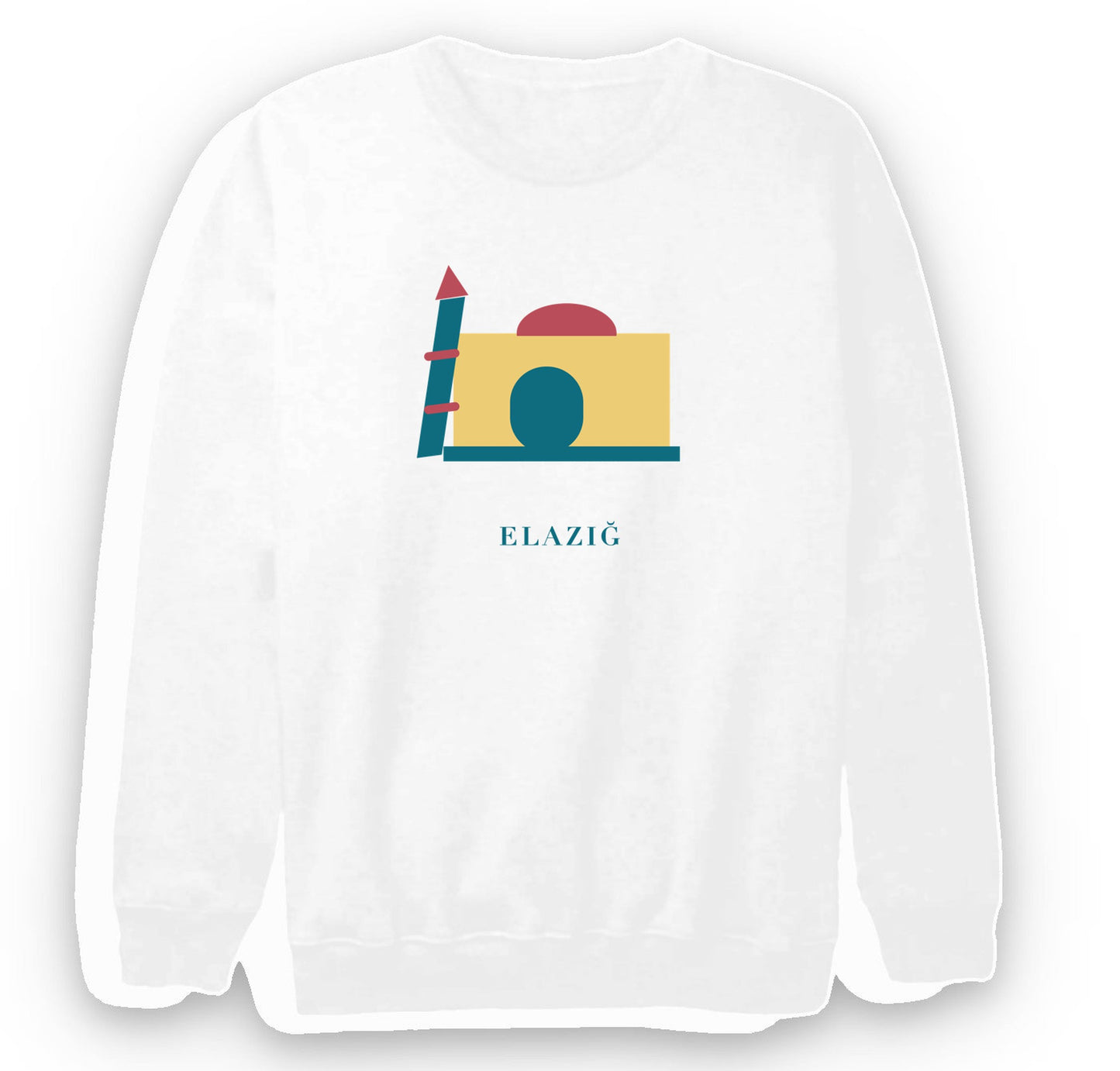 Elazığ Harput Ulu Camii Eğri Minare baskılı beyaz sweatshirt