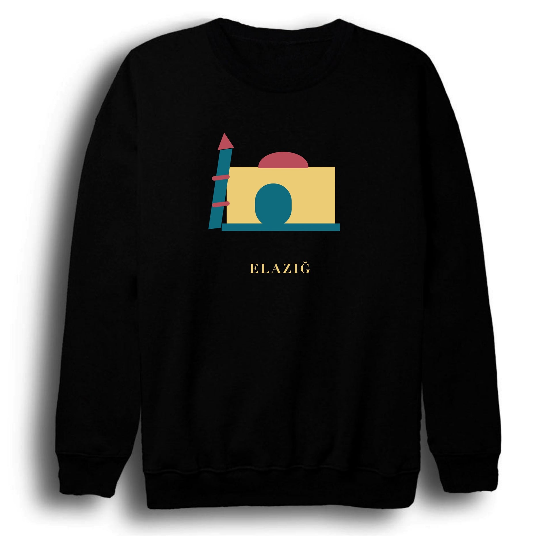Elazığ Harput Ulu Camii Eğri Minare baskılı siyah sweatshirt