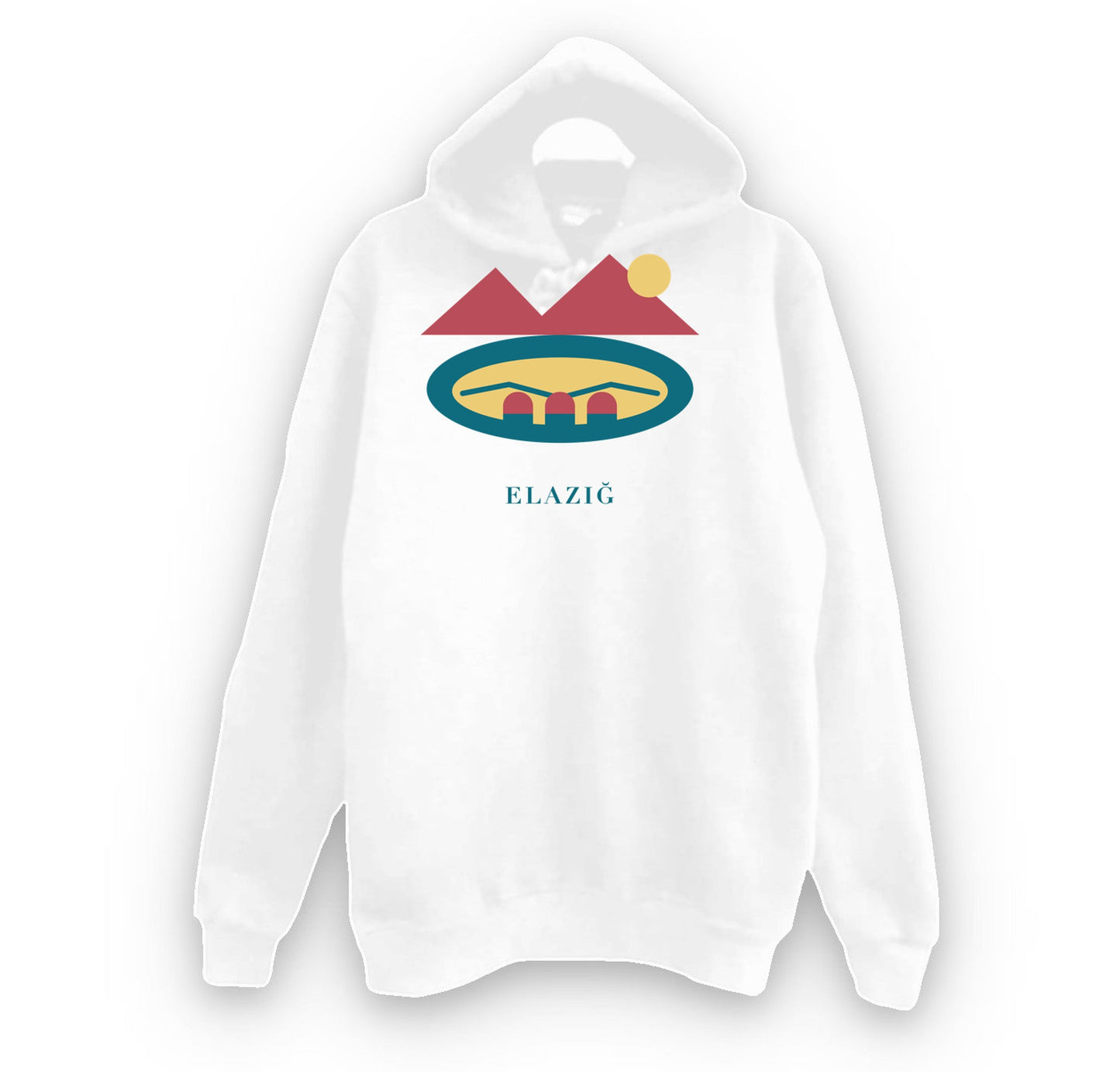 Elazığ Hazar Gölü Batık Şehir baskılı beyaz kapüşonlu sweatshirt