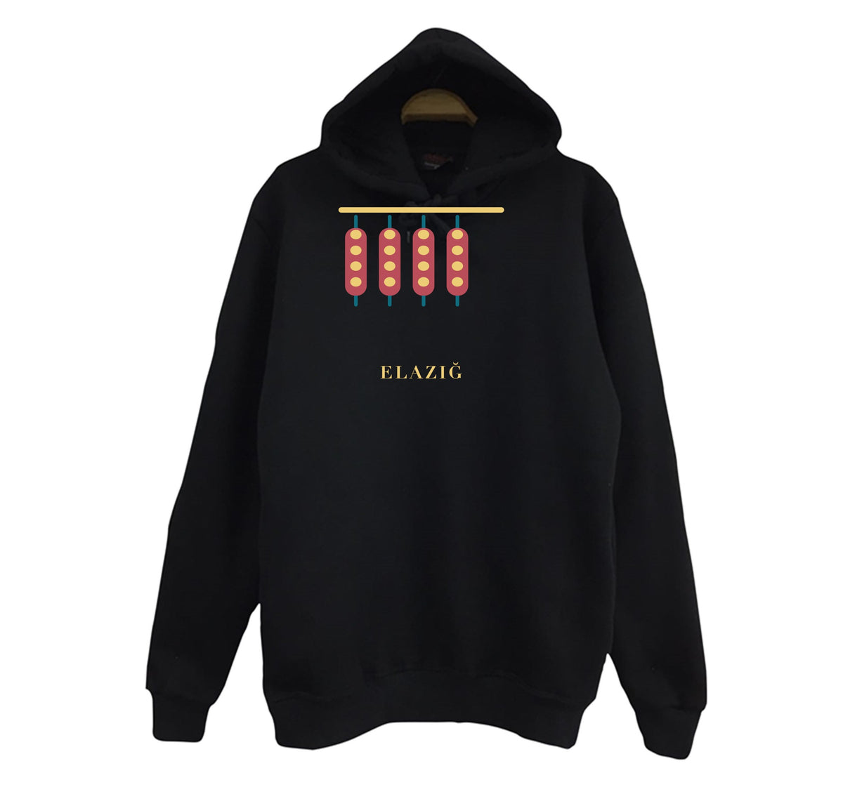 Elazığ Orcik baskılı siyah kapüşonlu sweatshirt