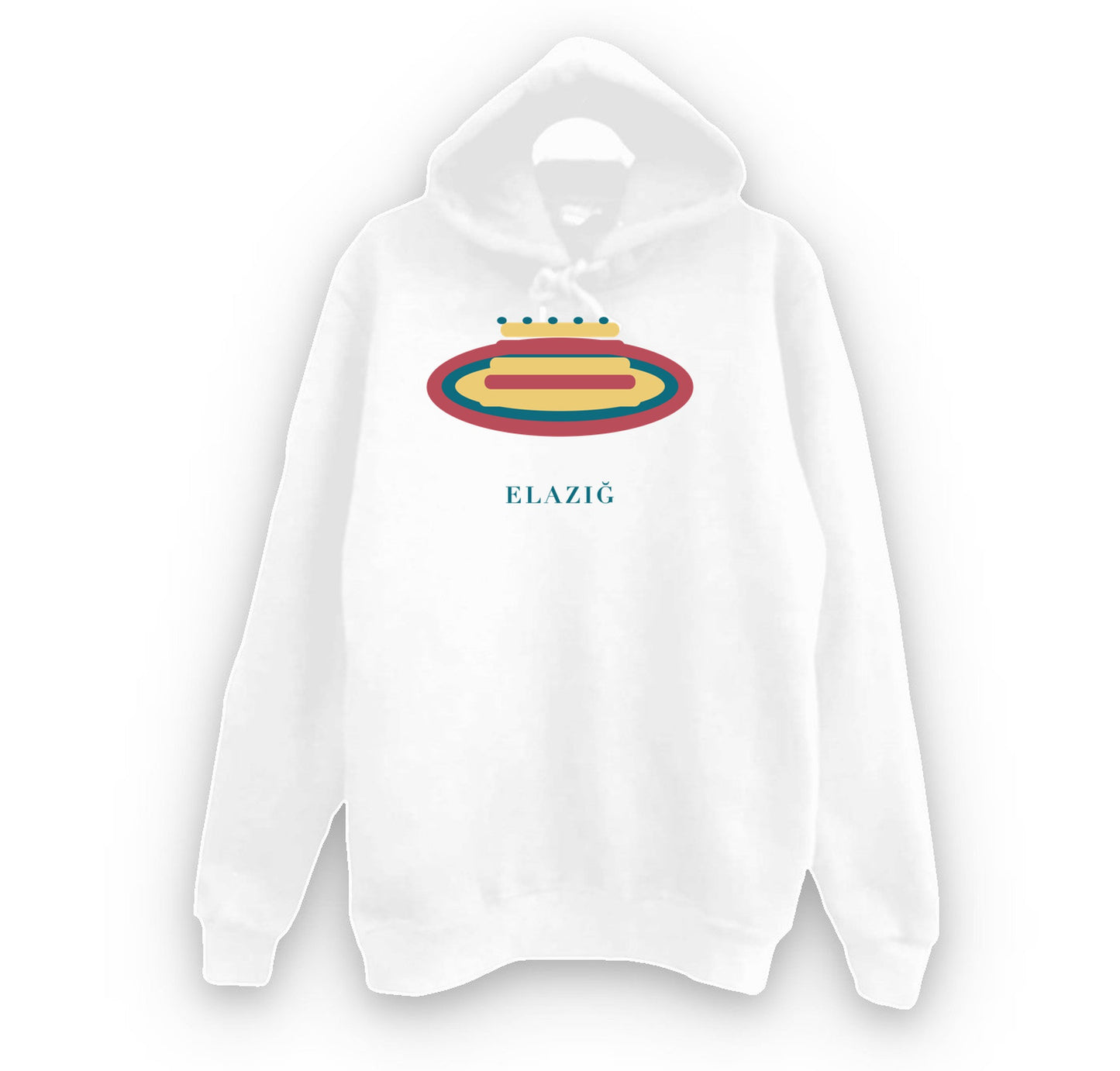 Elazığ Taş Ekmeği baskılı beyaz kapüşonlu sweatshirt